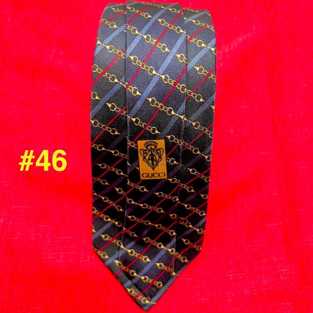 (4) GUCCI 100% SILK MEN'S Neck Ties Blue Stripted Silver Green Gold (Select 1) - Picture 14 of 16